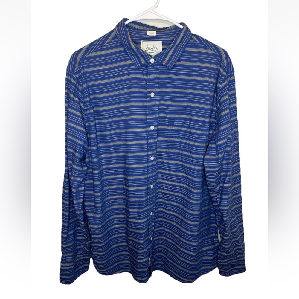 Bixby Nomad Mens Regular Fit Long Sleeve Button Down Shirt Blue Stripe Sz L EUC